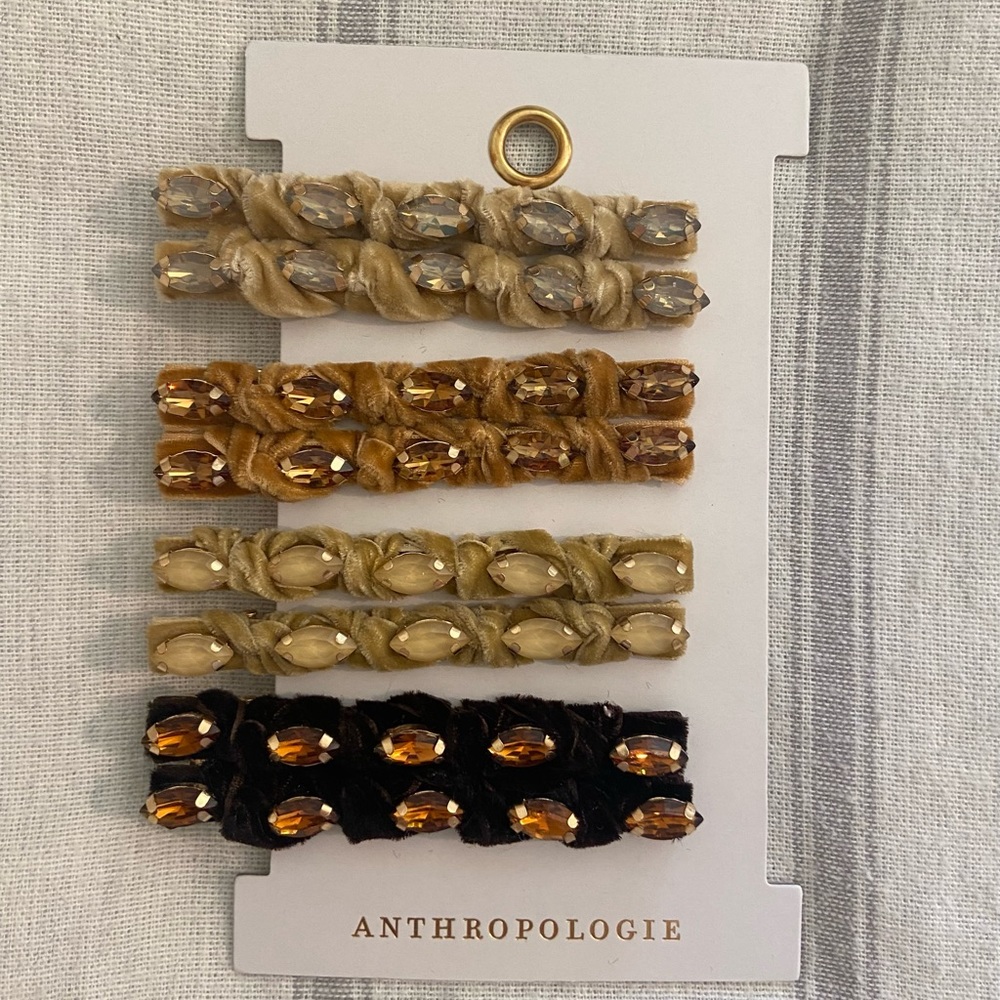 Violet & Brooks set of eight crystal and velvet hair clips, TAN